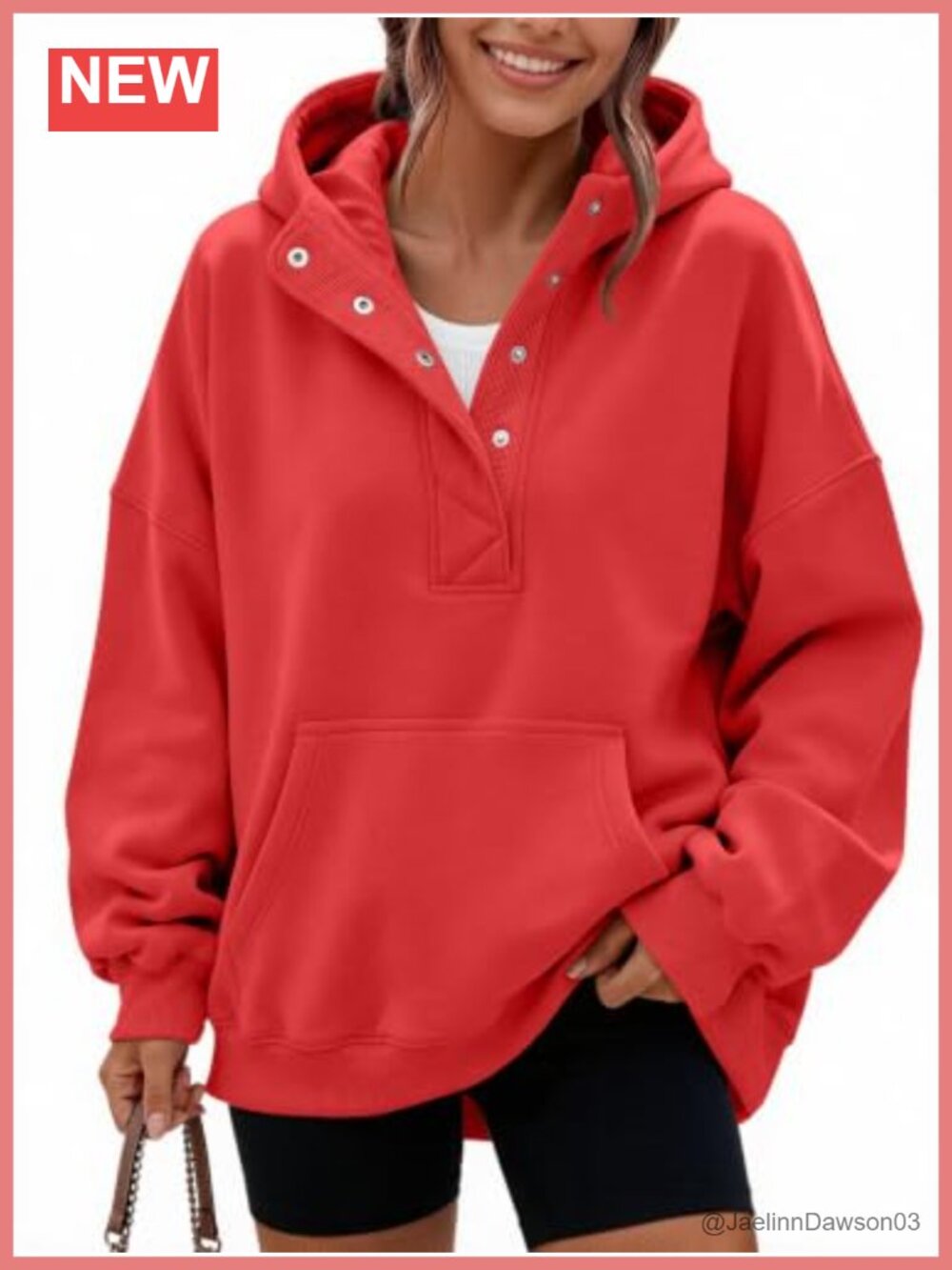 Oversized Fleece Hoodie Henley Sweatshirt Pullover Kangaroo Pocket